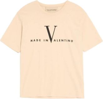 Valentino Garavani Beige Round Neck Logo T-Shirt