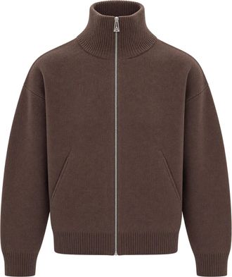 Axel Arigato Dark Brown High-Collar Wool-Blend Full-Zip Cardigan