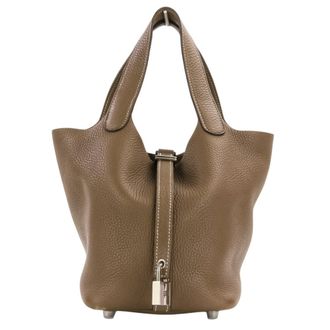 Herm&egrave;s Etoupe Gray Taurillon Clemence Leather Handbag Tote Bag (Pre-Owned)