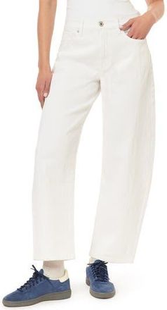 Kensie Front Seam Barrel Jeans in White at Nordstrom Rack, Size 12