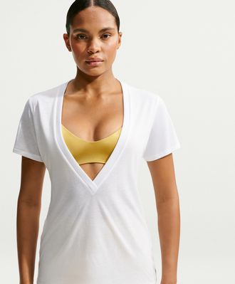 Nike Womens SKIMS Performance Cotton Blend V-Neck Short-Sleeve Top in White | IV6868-125