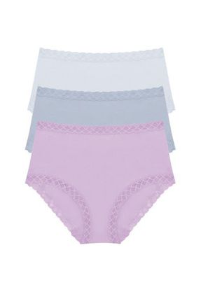 Natori Bliss Cotton Full Brief 3-Pack in Frost Sky/blue Mst/violt Tulip at Nordstrom, Size X-Large