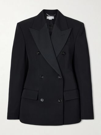 Stella McCartney Blazer Doppiopetto In Lana Con Finiture In Twill - Nero