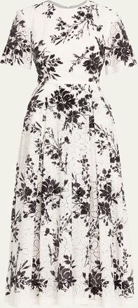 Prabal Gurung Sequin Floral Embroidered Eyelet Midi Dress