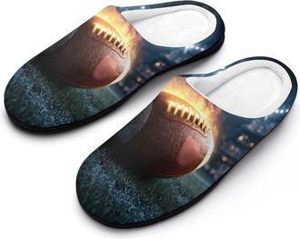 Generic Fire Football Print Mens Slippers Comfortable And Non-slip Cotton Slipper Shoe for House