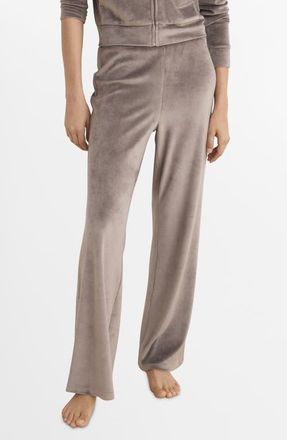 Mango Soft Touch Velour Pajamas Pants in Medium Brown at Nordstrom, Size Small
