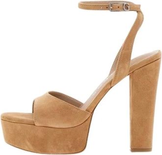 Guess Hitten Suede Sandalen - Dames - Sandalen met hakken - Bruin - 39 EU - Leer - Schoenen