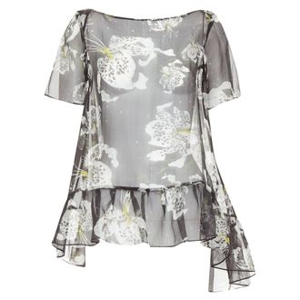 Erdem Erdem silk sheer floral waterfall frill babydoll top