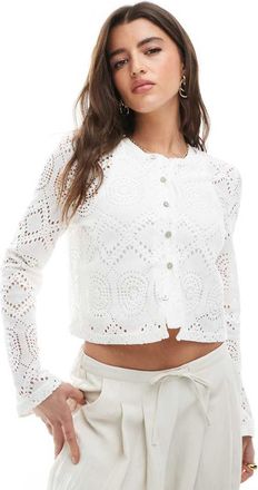 Pieces diamond pattern knit cardigan in cloud white