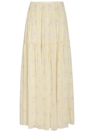 LoveShackFancy Loveshackfancy Positano Floral-print Georgette Maxi Skirt - Yellow - 10 (UK14 / L)