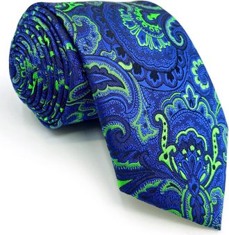 Shlax & Wing Paisley Mens Necktie Blue Lime Green Luxury Ties for Men Extra Long 63