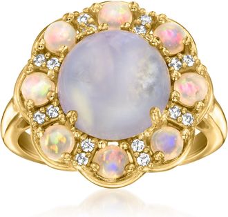 Ross-Simons Blue Agate Ring With Opal and White Topaz in 18kt Gold Over Sterling