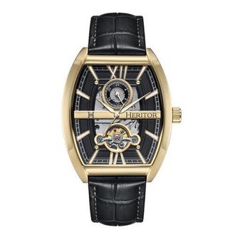 Heritor Masterson Semi-Skeleton Leather-Band Watch in Gold/black at Nordstrom