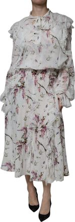 Ermanno Scervino Floral Ruffles Lace Long Sleeves Maxi Womens Dress (Pre-Owned)
