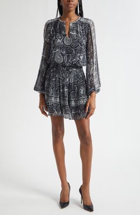 Ramy Brook Maricela Paisley Long Sleeve Minidress in Black Paisley at Nordstrom, Size Xx-Large