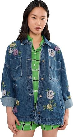 Free People Madison City Embroidered Womens Coat Cowboy Romance : LG (Womens 12-14), Cotton/Denim