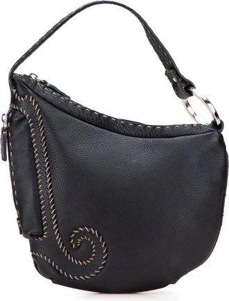 Fendi Pre-owned Handbags, female, Black, Size: ONE SIZE Pre-owned Stylish Hobo Bag with Unique Stitching Accents and Zipper Pocket