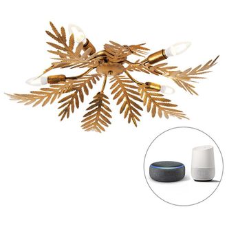QAZQA Retro/vintage Plaf&oacute;n Inteligente Vintage Dorado 70 Cm Con 5 Wifi B35 - Botanica Acero Org&aacute;nica Adecuado Para Led Max. 5 X 4.5 Watt - Qazqa