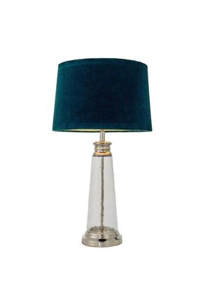 Netlighting Winslet 1 Light Table Light Clear Hammered Glass & Teal Velvet E27 in Blue