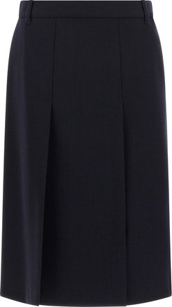 Prada Blue Virgin Wool Midi Womens Skirt