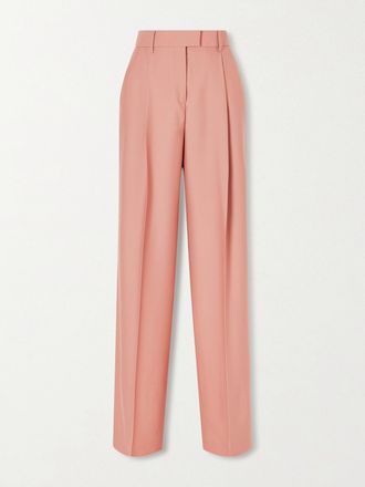Another Tomorrow Pantaloni A Gamba Larga In Twill Di Lana Vergine Con Pieghe - Rosa