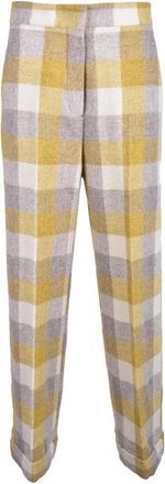 Erika Cavallini Semi Couture Checkered Beige and Yellow Trousers