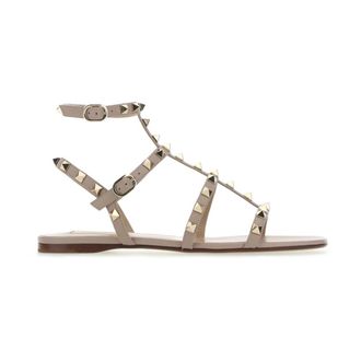 Valentino Garavani Flat Sandals, female, Pink, Size: 7 US Rockstud Flat Calfskin Sandal With Straps