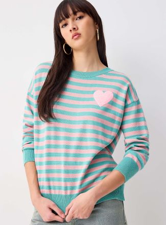 Twik Womens Fleece heart striped sweater