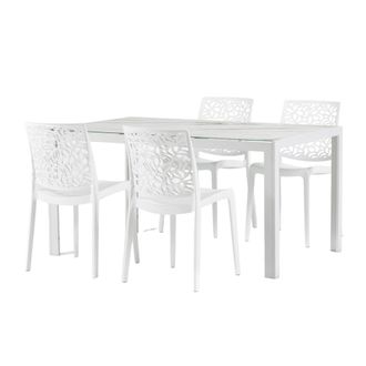 Siediti Fuori e Dentro Conjunto comedor 4 personas: mesa blanco/m&aacute;rmol, sillas blanco