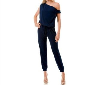 Ariella Off The Shoulder Jumpsuit In Navy