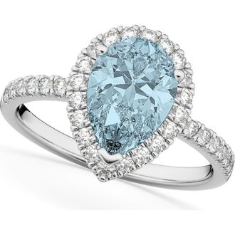 Allurez Pear Cut Halo Aquamarine & Diamond Engagement Ring 14K in 2.36Ct/white Gold at Nordstrom, Size 5.5