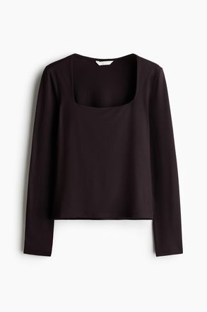 H&M Langarmshirt aus Jersey - Dunkelbraun