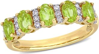 Amour 1 1/5 CT TGW Peridot and 1/6 CT TW Diamond Semi Eternity Ring in 14k Yellow Gold