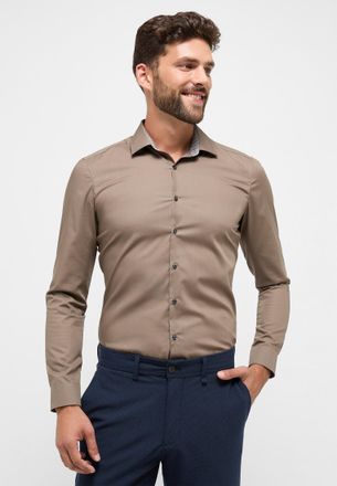 Eterna Langarmhemd ETERNA SUPER SLIM, Herren, Gr. 39, Normalgr&ouml;ssen, walnut, Popeline, 100% cotton, schmal, Manschette, Hemden Langarmhemd