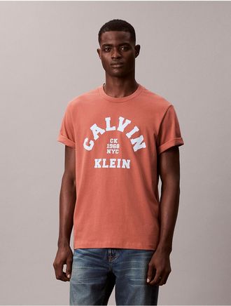 Calvin Klein Jeans Calvin Klein Mens Varsity Logo Graphic Relaxed T-Shirt - Orange - 2XL