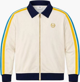 Sergio Tacchini Mens Sergio Tacchini Monte Velour Track Top Jacket Gardenia/Maritime Blue - White - Size: 38/Regular