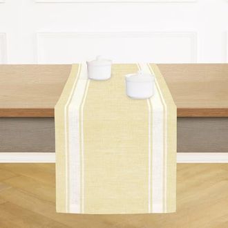 Solino Home Linen Table Runner for Dining Table, Holiday and Everyday Table Decor - Country Stripe in Pale Khaki at Nordstrom, Size Small