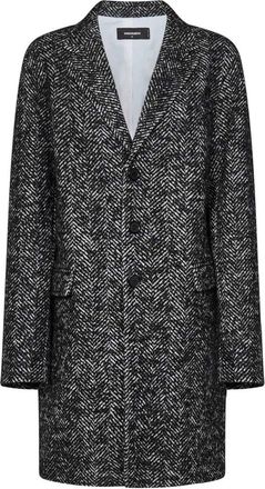 Dsquared2 Zwarte Chevron Wollen Jas - Dames - Mantel - Zwart - S - Wol - Jassen