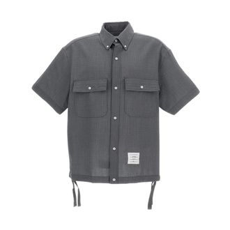Thom Browne Short Sleeve Shirts, male, Gray, Size: L Short-sleeve Oversize Shirt