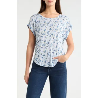 Lucky Brand Abstract Floral Short Sleeve Knit Top in Blue Floral at Nordstrom, Size Xx-Large