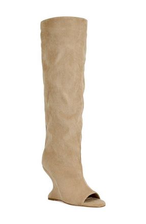 Azalea Wang Vincent Knee High Open Toe Boot in Tan at Nordstrom, Size 8