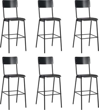 vidaXL Vidaxl - Taburetes De Cocina 6 Uds Madera Contrachapada Y Acero Negro