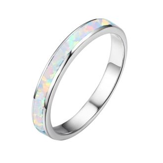 Generic Tungsten Wedding Rings For Women And Men Created Opal Inlay Engagement Bands Fashion Jewelry (White, 7)