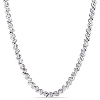 Amour 1 CT TW Diamond Tennis Necklace In Sterling Silver