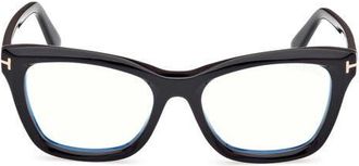 Tom Ford 53mm Cat Eye Blue Light Blocking Optical Glasses in Black Eco /T Logo at Nordstrom