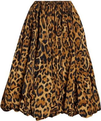 Alaia Animal Print Nylon Taffeta Bubble Midi Skirt in Noir/Caramel at Nordstrom, Size 10 Us