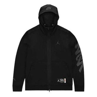 Air Jordan Mens Air Jordan x Zion Naruto Crossover Solid Color Alphabet Pattern Zipper Hooded Jacket Black DO6596-010