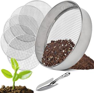 Gabrielle Tamiz De Jard&iacute;n De Acero Inoxidable, 5 En 1, Redondo, De 30 Cm, Con 5 Tamices Intercambiables De &Oslash; 3, 6, 9, 10 Y 12 Mm, Para Compost, Tierra Y Semilla