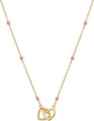Argento Vivo Pink Enamel Interlock Heart Charm Necklace in Gold at Nordstrom