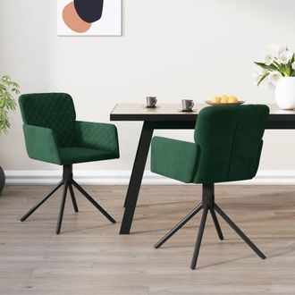 vidaXL Vidaxl Sedie Da Pranzo Girevoli 2 Pz Verde Scuro In Velluto